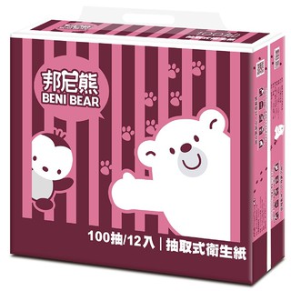 BeniBear邦尼熊復古酒紅條紋抽取式衛生紙100抽12包6袋