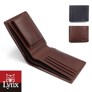 【Lynx】美國山貓極簡風進口牛皮短夾 9卡/雙鈔位/零錢袋 皮夾錢包-咖啡 LY16-2093-85