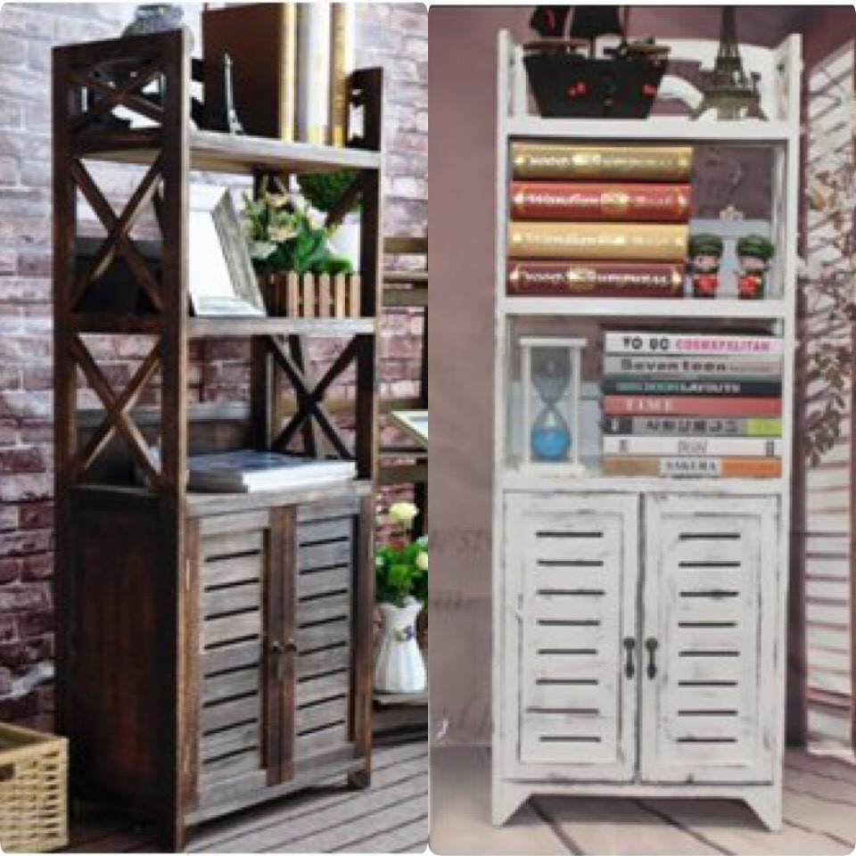 [HOME] 韓式鄉村風 收納櫃 置物櫃 仿舊復古刷白 3層2門櫃 書架 多功能置物架 書房 展示櫃
