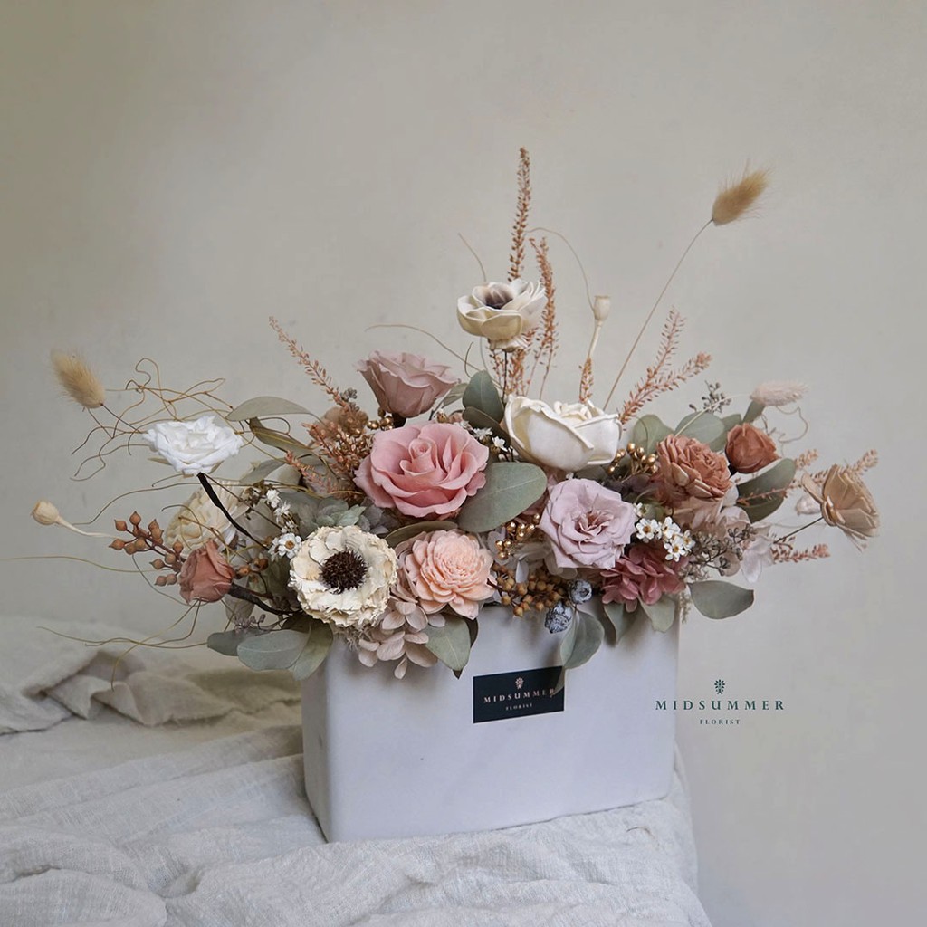 現貨新品 煙燻粉 永生乾燥大型盆花 乾燥盆花 乾燥桌花 開幕花禮 盆花 永生花 乾燥花 祝賀 喬遷 乾燥花盆栽 仲夏時分 蝦皮購物