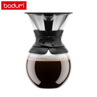 BODUM pour over手沖咖啡濾壺(附長效型濾網)1000CC 34OZ 黑/淺褐色軟木環/紅色