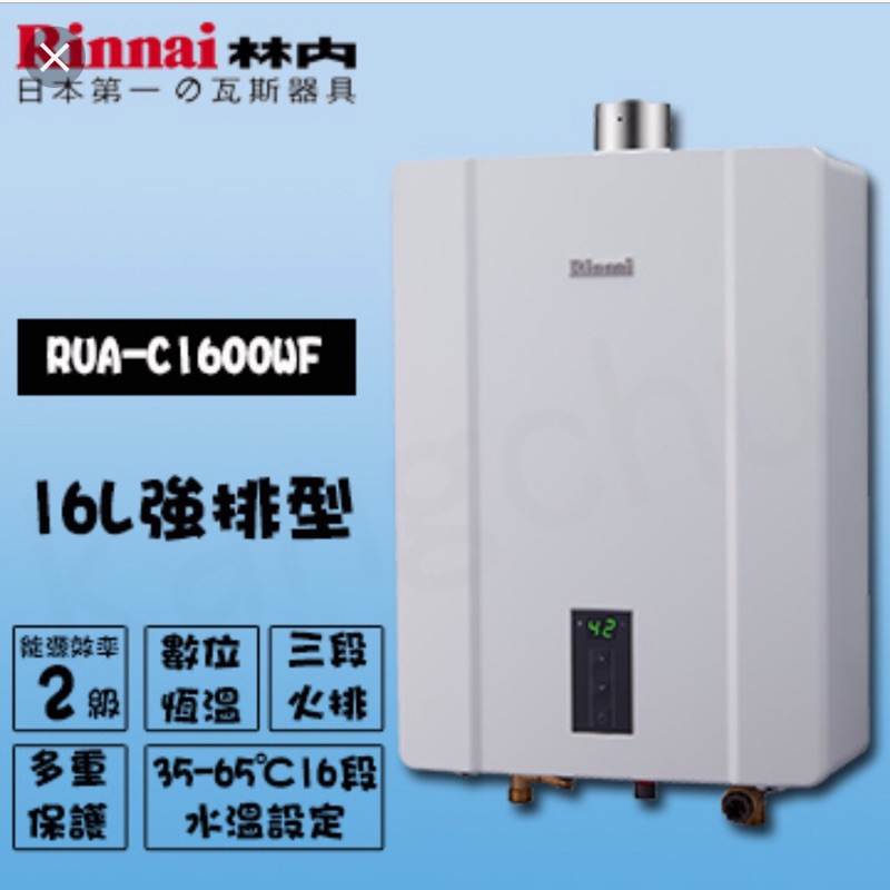 林內 RUA-C1600WF FE 強制排氣(桃園市）安裝人員執有(特定瓦斯器具裝修證照)基本安裝+800