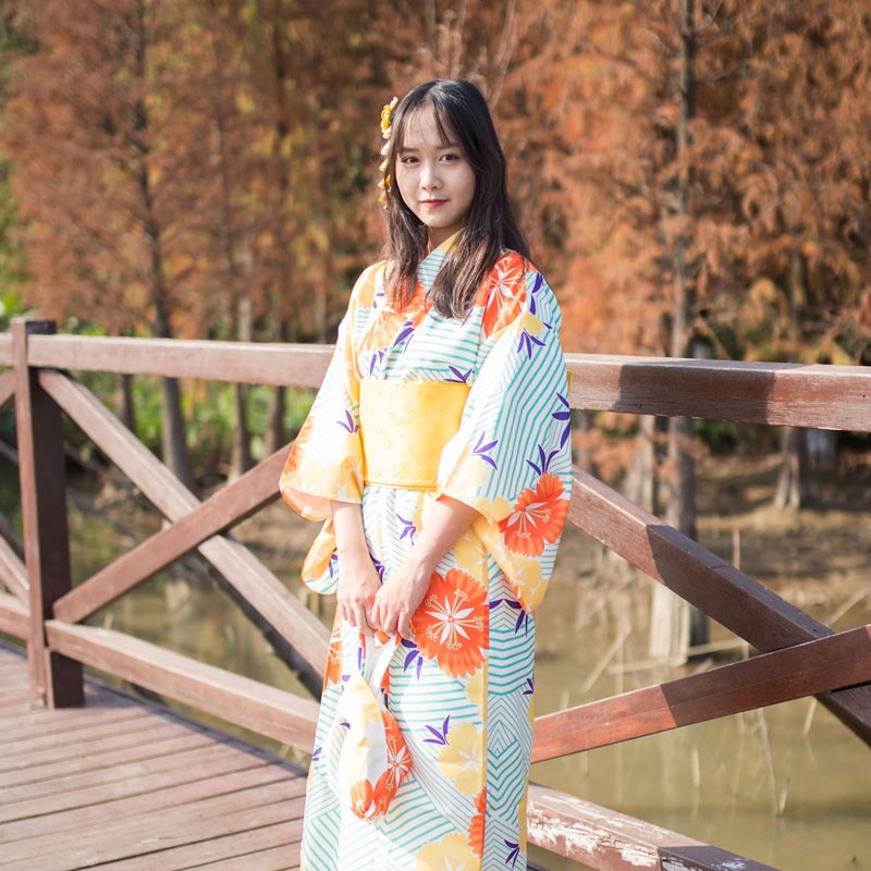 允兒 店 日式和服正裝yukata合歡花圖案溫泉旅行煙火浴衣復古和風連衣裙女 蝦皮購物