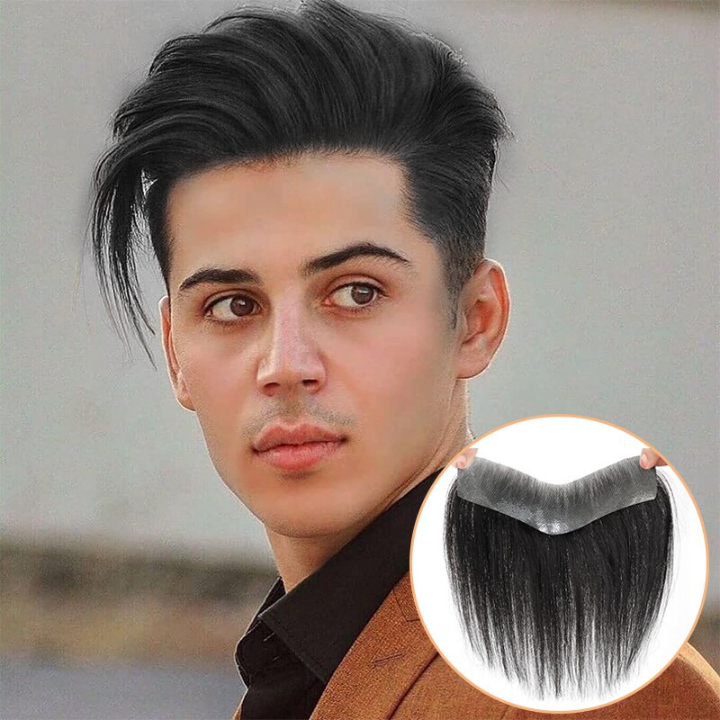 Xuanguang 合成短直發合成男士前髮際線假髮帶固定前髮際線男士 100% 天然頭髮