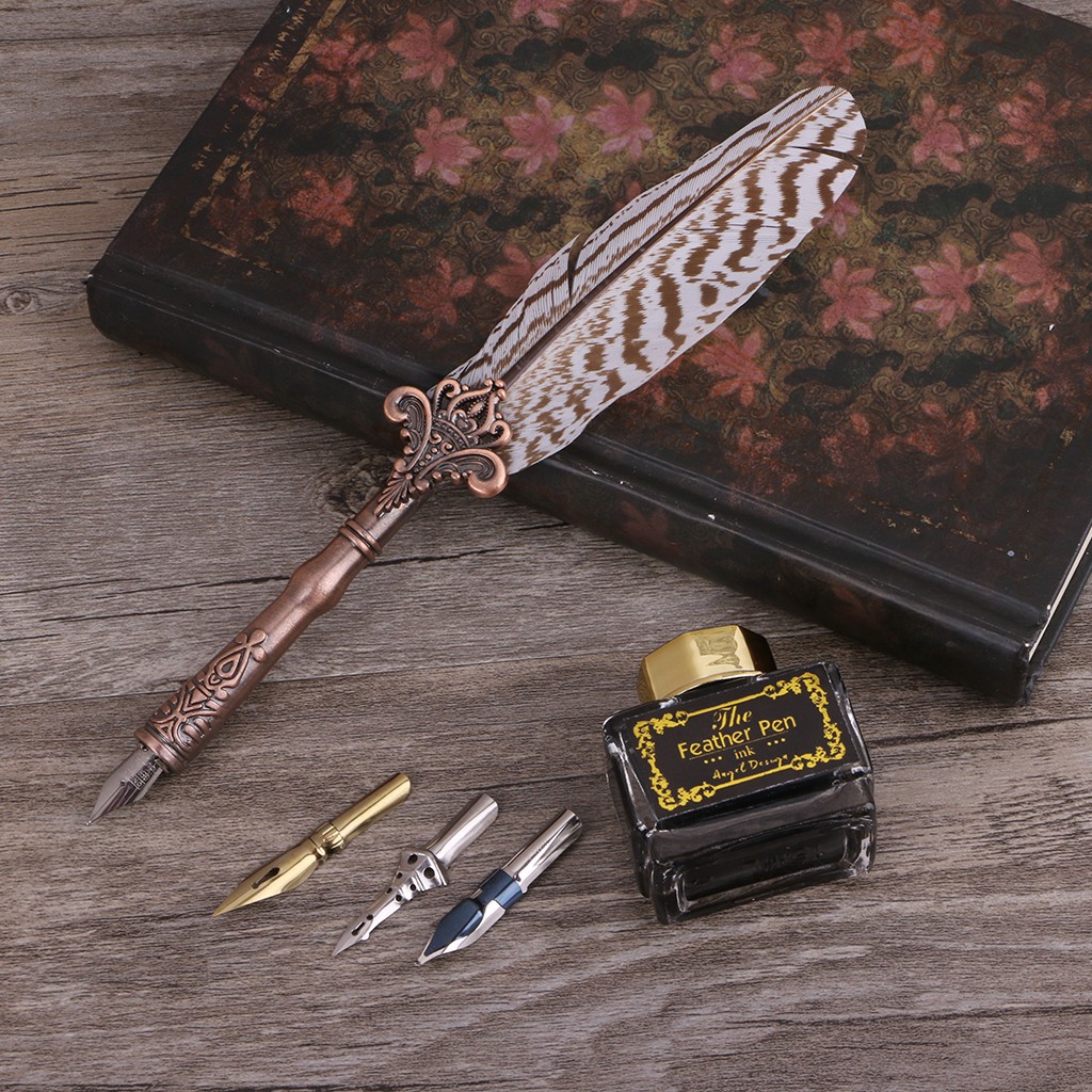 古董羽毛筆蘸水筆書寫墨水套裝文具盒鋼筆