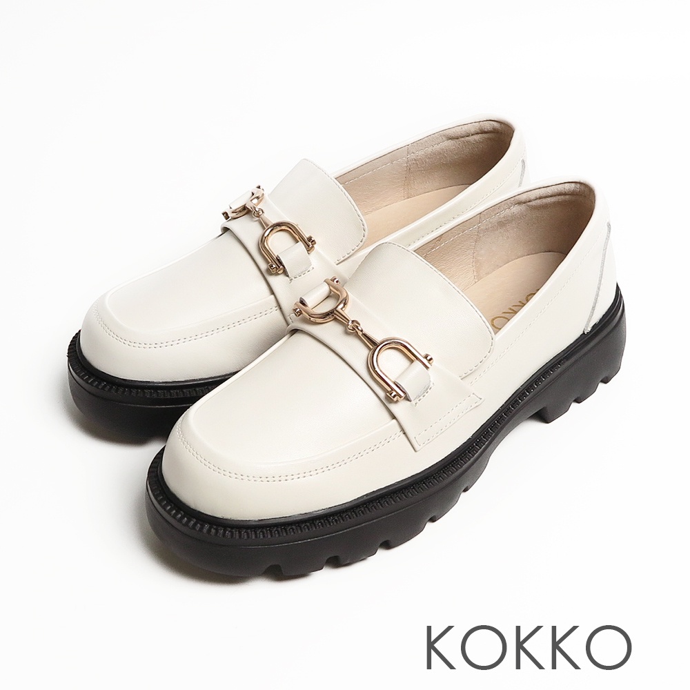KOKKO經典實穿真皮英倫樂福厚底鞋白色