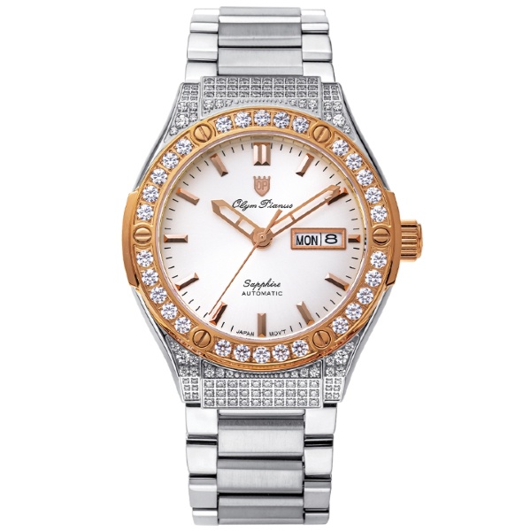 Olym Pianus 奧柏表 990-45ADDGSR 璀璨晶鑽機械腕錶 / 銀+金 42mm