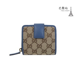 【巴黎站二手名牌專賣店】＊全新現貨＊GUCCI 真品＊346056 LOGO緹花布拉鍊零錢釦式短夾(藍)