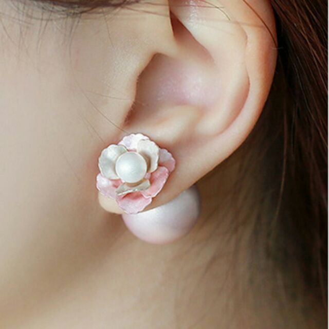 Verna&amp;co.{現貨}韓版珍珠花朵雙面耳環[B-221]