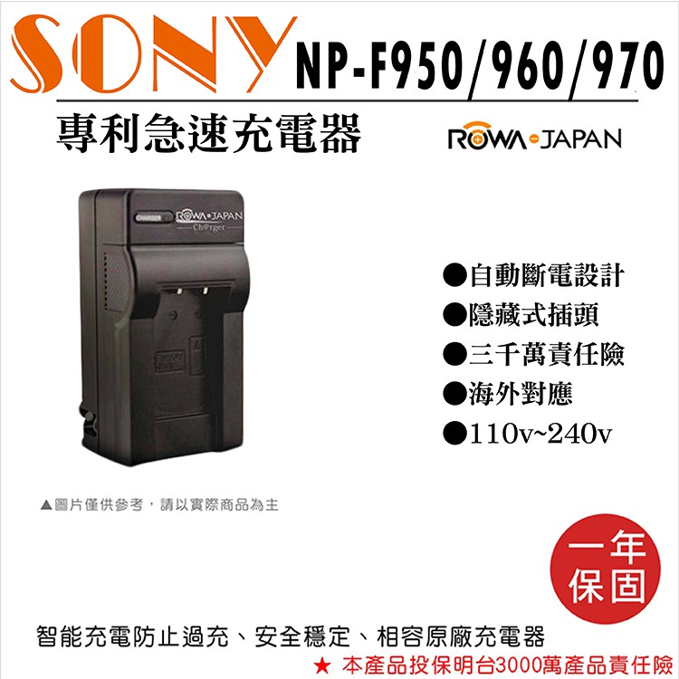 御彩@樂華 Sony NP-F950 F960 F970 專利快速充電器 壁充式座充 1年保固 索尼副廠 自動斷電