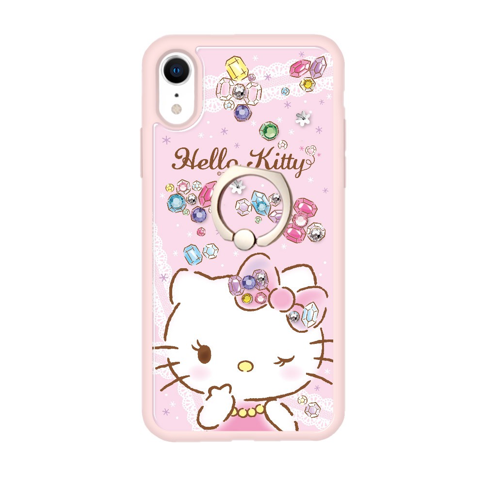 三麗鷗 Kitty iPhone XR 6.1吋施華彩鑽減震指環扣手機殼-寶石凱蒂