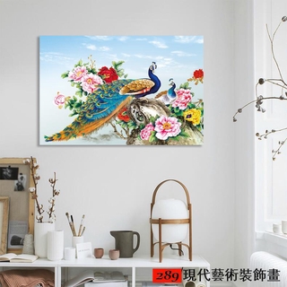 【牡丹花系列】現代新中式裝飾畫 孔雀 富貴有餘 花卉 小清新 ins風 居家裝飾 客廳掛畫 玄關 壁貼壁畫 無框畫
