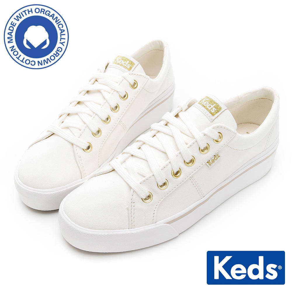 【Keds】JUMP KICK DUO 簡約有機棉厚底鞋-奶油白 (9212W123282)