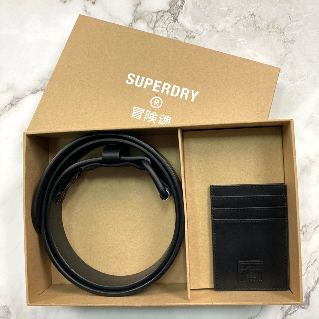 送禮🎁 冒險魂 極度乾燥 卡夾+皮帶 配件 黑色 superdry 皮帶 送禮 商品含外盒 禮盒 #8345