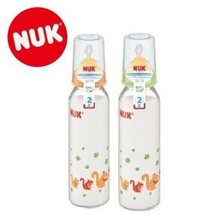 【公司貨】NUK 標準口徑印花玻璃奶瓶 230ml(附矽膠奶嘴1號中圓洞/單支) 顏色圖案隨機出貨