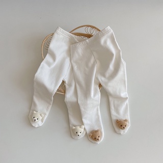 嬰兒連褲襪 3D 熊白色新生兒內搭褲嬰兒褲嬰兒衣服 0-2 歲