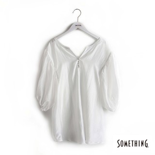 SOMETHING 袖抽細摺微透膚襯衫(米白色)-女款