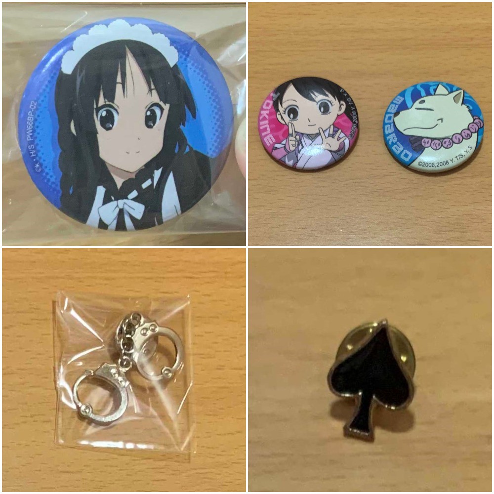 ʕ ᴥ ʔ 正版 日本動漫胸章胸針徽章k On 輕音少女秋山澪結界師斑尾時音動漫周邊撲克牌黑桃胸針手銬 蝦皮購物