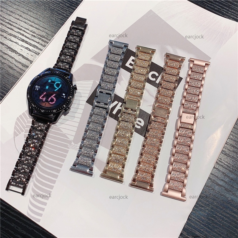 三珠鑲鑽金屬錶帶 適用三星galaxy watch4 錶帶 watch4 classic 20mm錶帶 active2