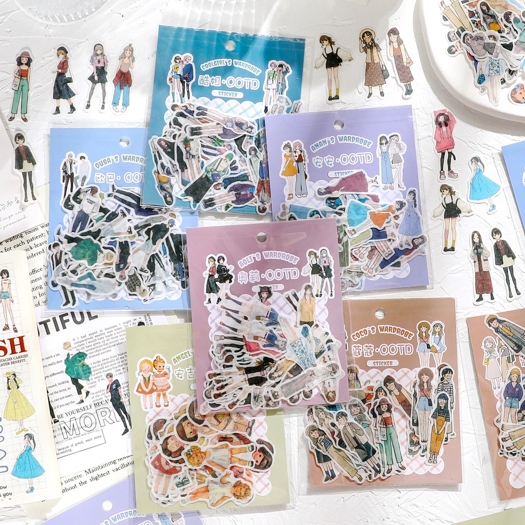 豆蔻年華系列手賬貼紙 ins洋娃娃卡通人物穿搭手帳拼貼DIY素材貼畫