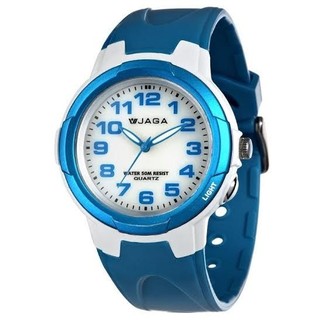 JAGA捷卡 AQ68A-DE 指針錶 白面 亮藍色橡膠 男錶 學生錶 童錶 清楚時間判讀【時間玩家】