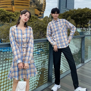 【COUPLE】情侶裝🌺春季2022新款襯衫裙設計感格子長袖襯衣裙氣質女連衣裙