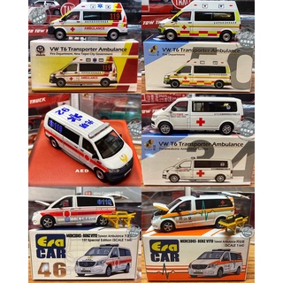 現貨 老周微影 Tiny 1/64 最新 三重91 新北救護車 AED 臺灣 福斯 T6 救護車 消防車 多美 模型車