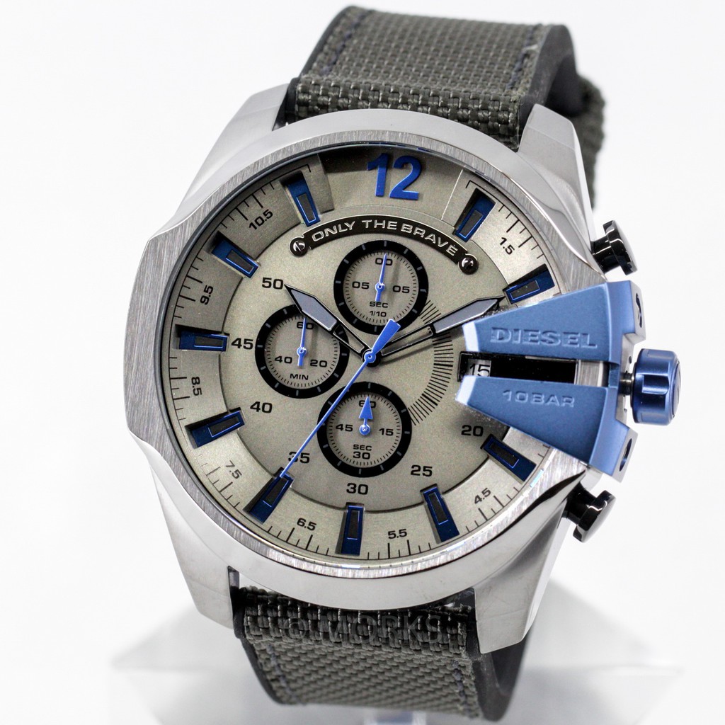 DIESEL DZ4500 手錶 47mm 三眼計時 日期視窗 鐵灰面盤 黑色尼龍錶帶 男錶女錶