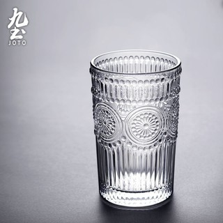 九土手工浮雕玻璃水杯水晶玻璃杯子北歐風家用浮雕創意透明果汁冷飲牛奶啤酒杯威士忌浮雕杯雕花玻璃杯防燙玻璃杯CUPR0532