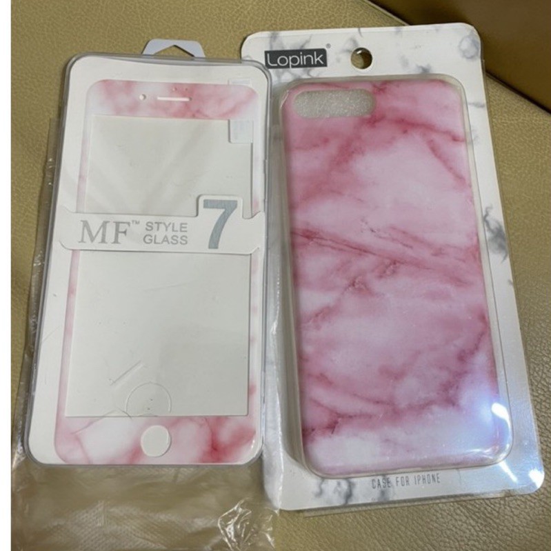 iPhone 7plus 手機殼-粉紅大理石 全新 +正面保護貼