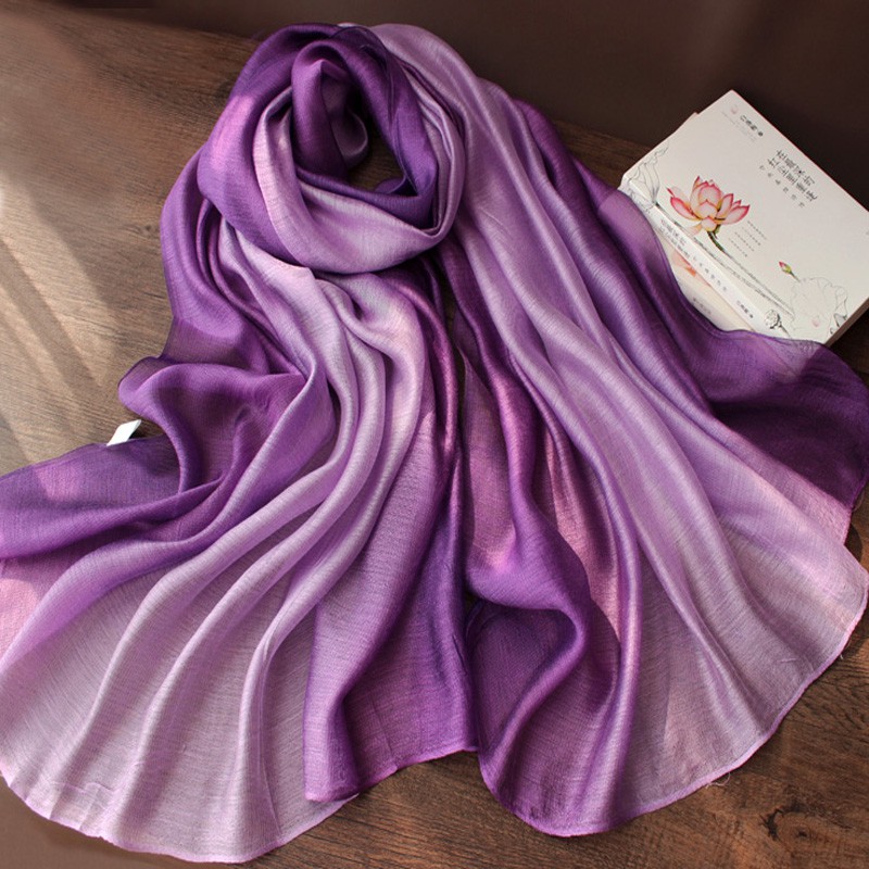 春秋季休閑棉麻圍巾女士漸變色紫色圍巾披肩高貴女秋冬季薄款百搭