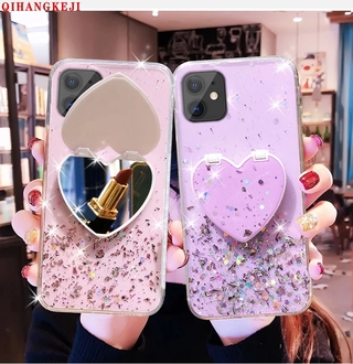 SAMSUNG 閃光手機殼心形鏡支架蓋保護殼適用於三星 S8 S9 S10 S20 S21 S10E Note 8 9