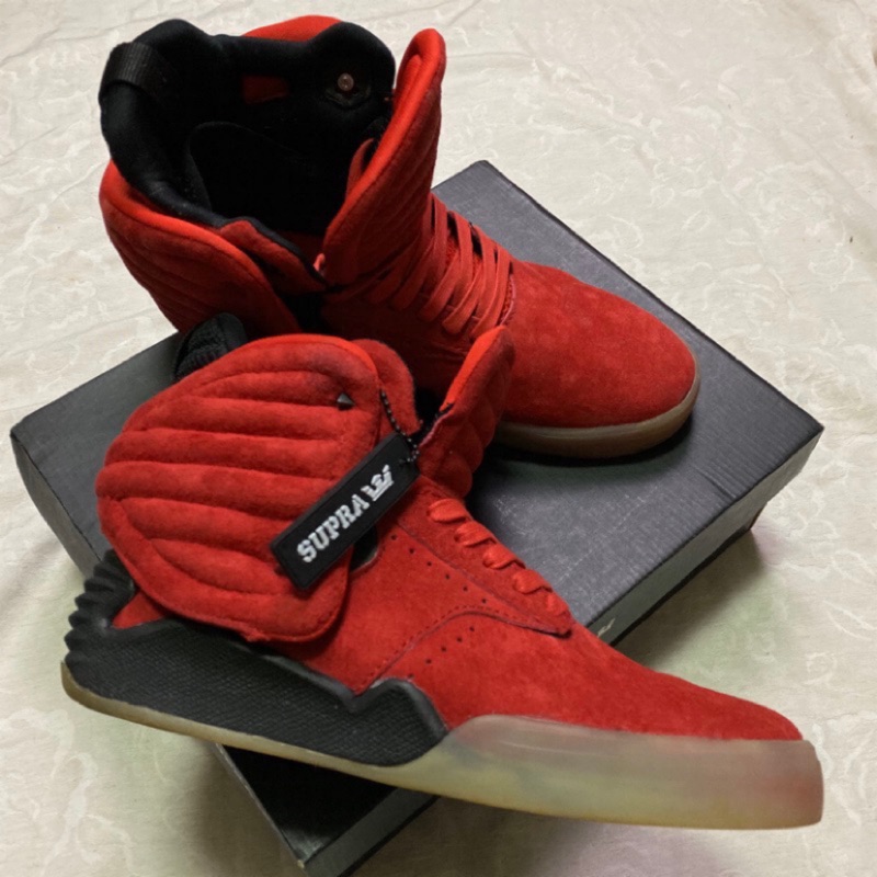 二手八成新 SUPRA “SkyTop IV” RED 全紅滑板鞋 耳罩鞋 可拆卸 US8(大半-1號) 聖誕紅限定款