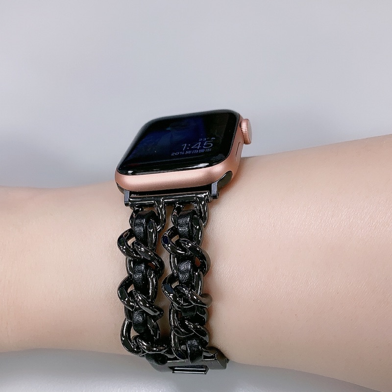小晰花園 全新現貨apple Watch 小香風黑色鏈條錶帶 蝦皮購物