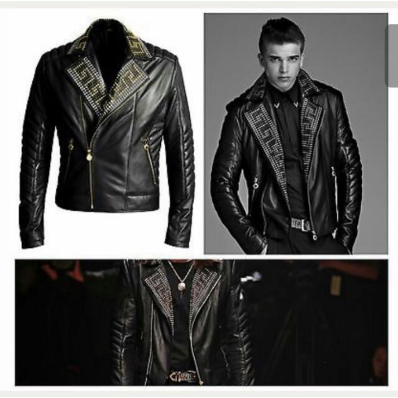 Versace for H&amp;M studded leather jacket 卯釘 騎士 皮衣 夾克 羊皮 歐洲尺碼46
