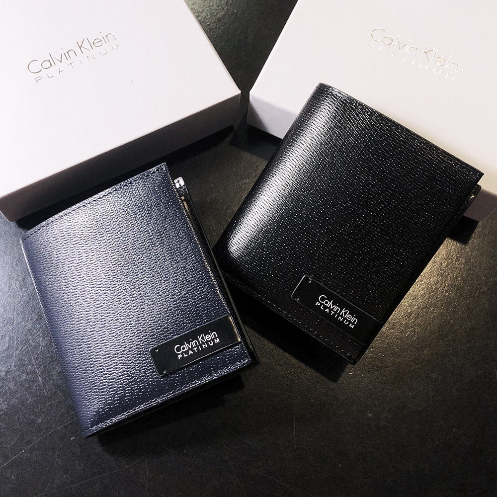 日本ck全新美品．Calvin Klein platinum 白金標．簡約 LOGO皮標 6卡 零錢袋 短夾．皮夾