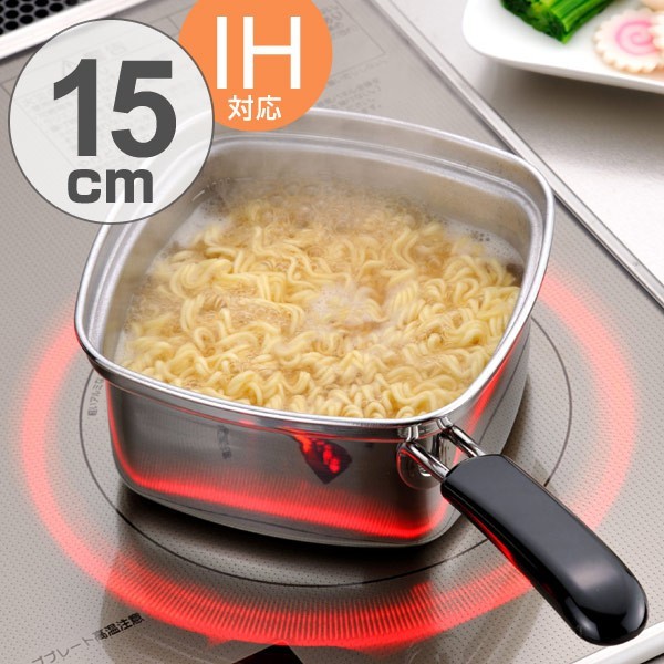 🌼日本製 IH對應 方形泡麵鍋 四角片手鍋 湯鍋15cm