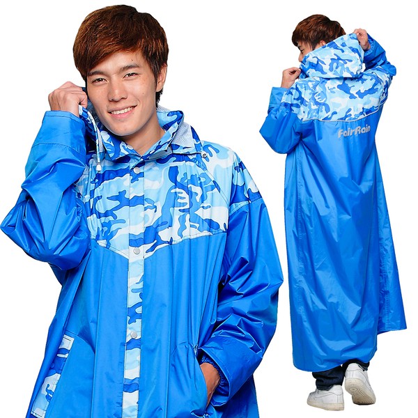 FairRain 飛銳 水藍 迷彩瘋 加長版 一件式 前開式 雨衣