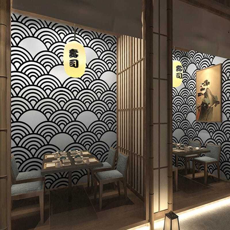 和風墻紙日系裝修日式風格個性日本料理拉面壽司店海浪浮世繪壁紙 小麥芽 蝦皮購物
