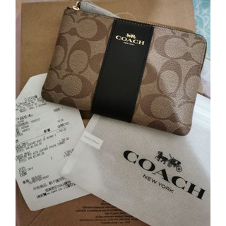 （售出）COACH 馬車C LOGO拼接皮革拉鍊手拿包