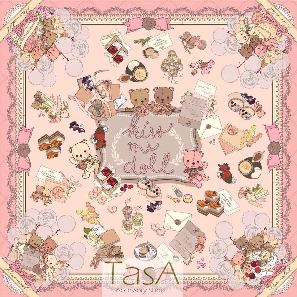 TasA Accessory shop-Kiss me doll泰國設計師品牌絲巾(現貨)-Bears 熊熊下午茶款(粉紅色)