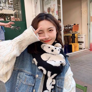 現貨！質感加厚💗小熊圍巾披肩兩用秋冬季百搭日系可愛字母冬季針織圍巾毛線圍脖穿搭單品配件圍巾披肩領巾