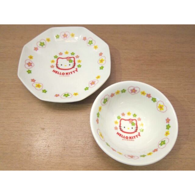 Hello Kitty貓 中國風 陶瓷飯碗湯碗 餐盤 2件組