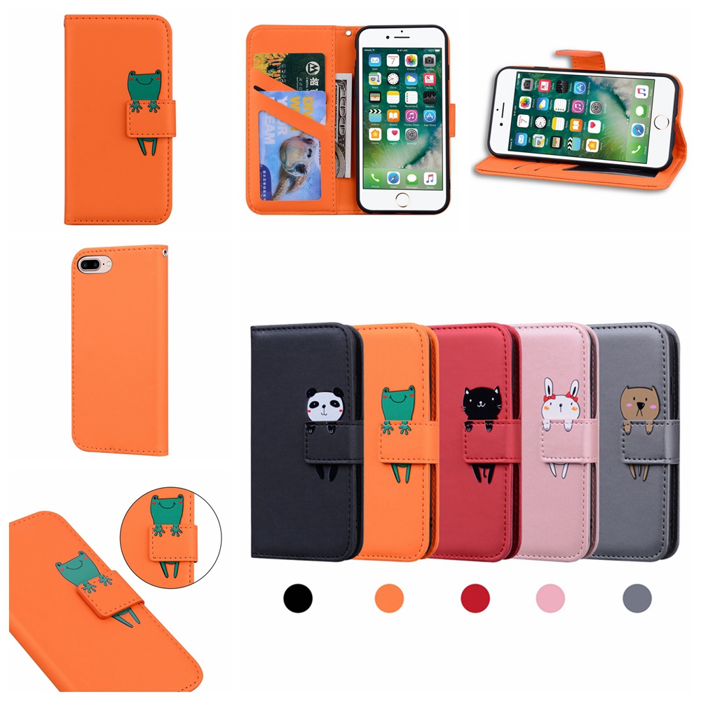卡通動物 翻蓋皮套 iPhone 7 8 Plus 錢包款手機殼 i7 i8 i7P i8P 掀蓋保護殼 可爱磁釦手機套