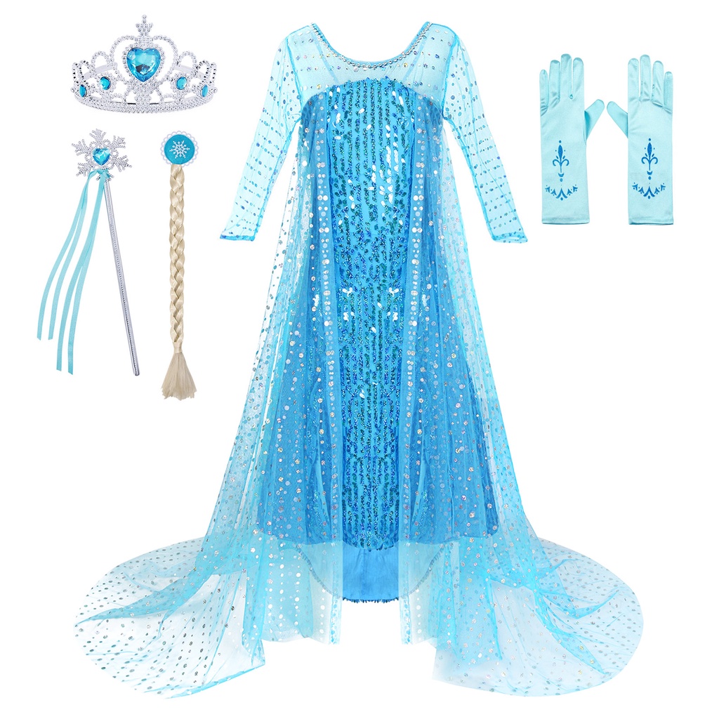 冰雪奇緣的女孩 Elsa 服裝公主派對禮服薄紗連衣裙生日聖誕節衣服和配件