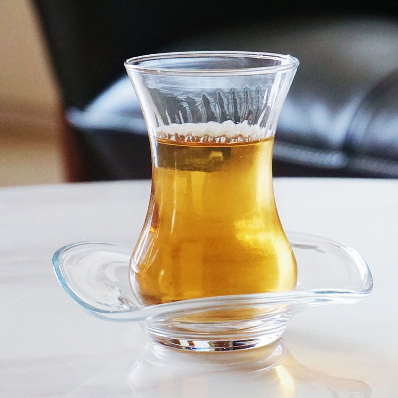 【炫彩】土耳其特色隱紋紅茶杯特濃咖啡玻璃杯配碟LAV無鉛鬱金香玻璃茶杯