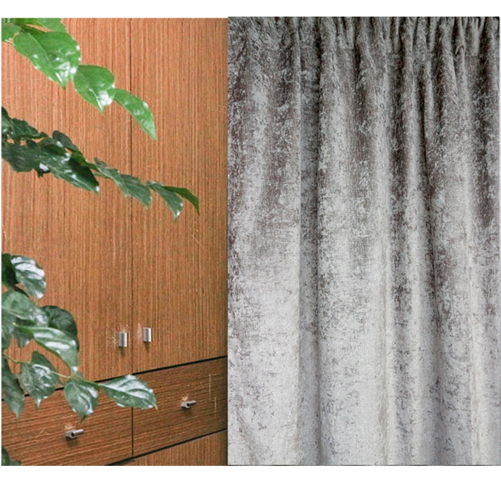 HOLA 素色緞紋雙層遮光落地窗簾 270x230cm 棕色