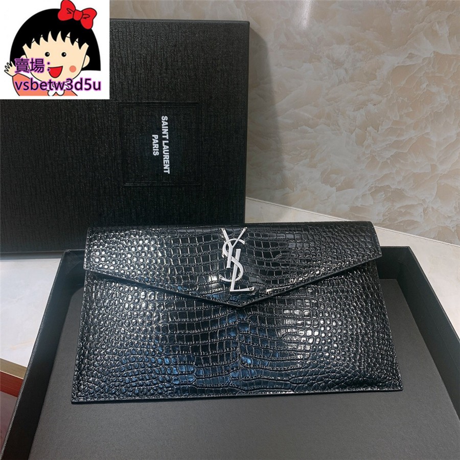正品附購證saint Laurent 聖羅蘭ysl手拿包信封包扁包鱷魚皮 蝦皮購物