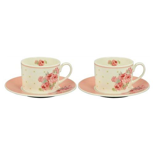 ~~凡爾賽生活精品~~全新日本進口LAURA ASHLEY粉紅色玫瑰花瓷器造型花茶杯.咖啡杯組~日本製(2個一組)