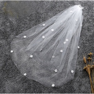 白色帶髮梳珍珠小花頭紗 新娘 婚紗 禮服 凡妮莎飾品